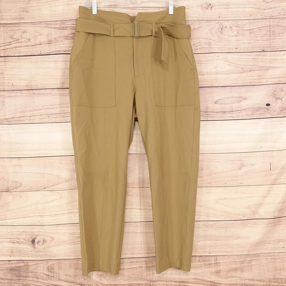Banana Republic Pants Womens 12 Beige Paperbag Tapered Stretch Belted 33x26